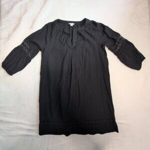 Crown & Ivy Black Eyelet‎ Trim Long Sleeve Dress - L